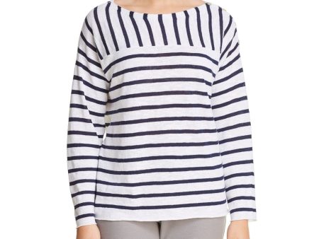 EILEEN FISHER Womens White Striped Long Sleeve Boat Neck Wear To Work Top Online