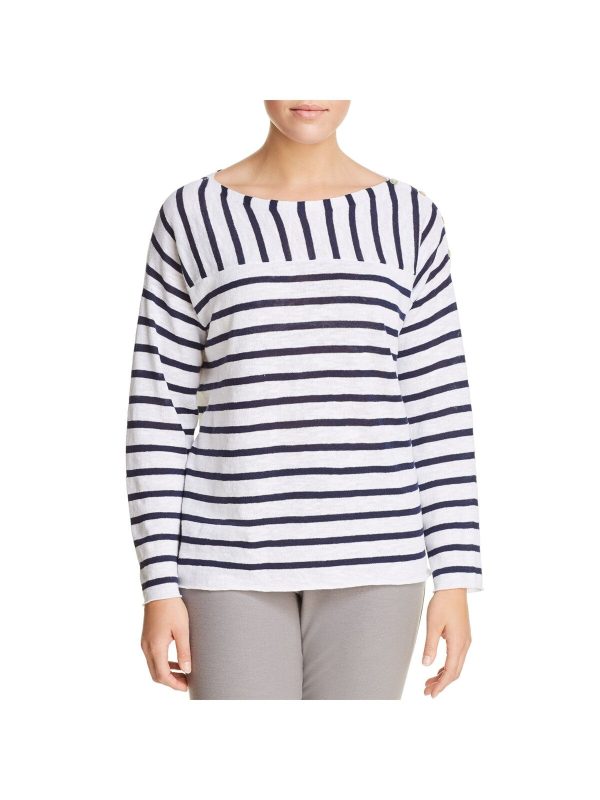 EILEEN FISHER Womens White Striped Long Sleeve Boat Neck Wear To Work Top Online