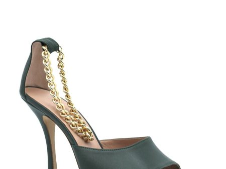 ILIO SMERALDO Womens Green Gold Ankle Chain Ankle Strap Cher Square Toe Stiletto Buckle Leather Dress Heeled Fashion