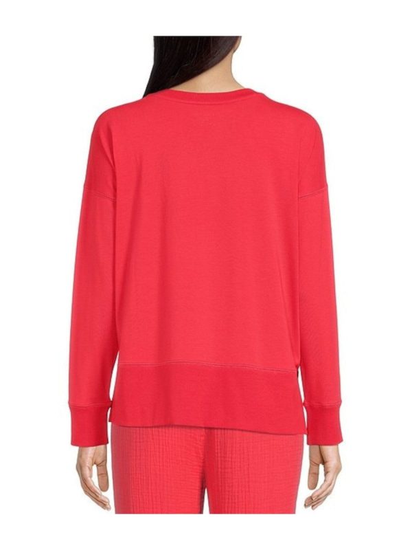 EILEEN FISHER Womens Red Knit Ribbed Ballet-neck Lightweight Long Sleeve Hi-Lo Top Discount