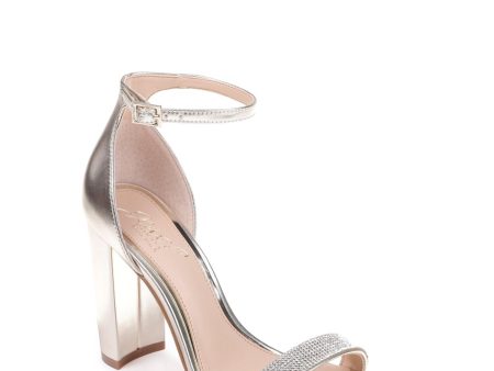 JEWEL BADGLEY MISCHKA Womens Silver Padded Ankle Strap Rhinestone Keshia Iii Square Toe Block Heel Buckle Dress Sandals Shoes M Supply