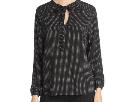 4OUR DREAMERS Womens Black Printed Long Sleeve Tie Neck Wear To Work Top Online Hot Sale