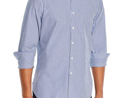 The Mens store Mens Navy Pinstripe Long Sleeve Button Down Cotton Blend Casual Shirt Cheap