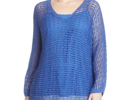 NIC+ZOE Womens Blue Long Sleeve V Neck Sweater Online now