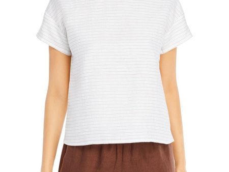 EILEEN FISHER Womens White Pinstripe Short Sleeve Crew Neck Top Cheap