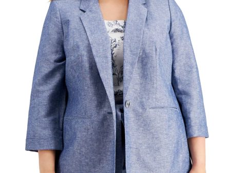 BAR III Womens Blue 3 4 Sleeve Wear To Work Blazer Jacket Hot on Sale