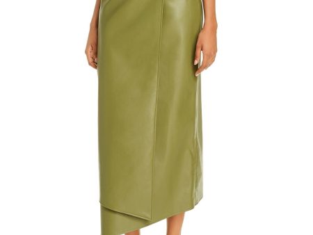 ?eron Womens Green Faux Leather Tea-Length Evening Wrap Skirt For Cheap