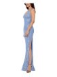 XSCAPE Womens Light Blue Zippered Lined Sleeveless V Neck Maxi Formal Body Con Dress For Sale