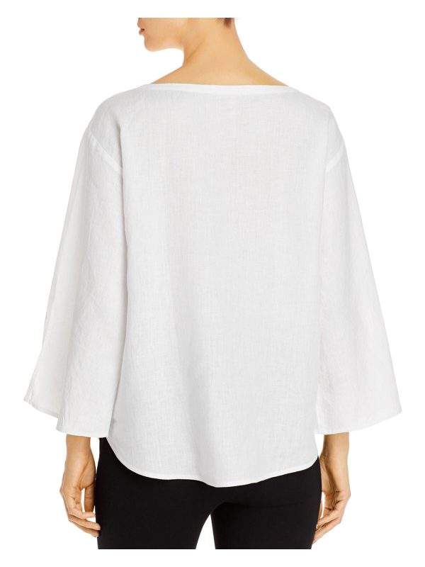 EILEEN FISHER Womens White Slitted Bell Sleeve Boat Neck Blouse Supply