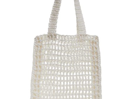 AQUA Women s White Solid Crochet Double Flat Strap Tote Handbag Purse Online