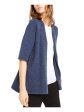 EILEEN FISHER Womens Blue Elbow Sleeve Open Front Sweater For Cheap