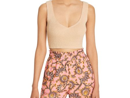 A.L.C Womens Beige Ribbed Sleeveless Scoop Neck Crop Top For Cheap