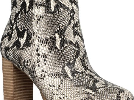 AMERICAN RAG Womens Beige Snake Skin Print Retro-Inspiration Comfort Cushioned Slip Resistant Hayes Round Toe Block Heel Zip-Up Leather Booties M Online Sale