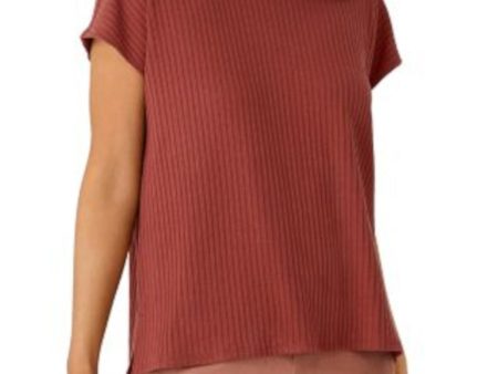 EILEEN FISHER Womens Brown Stretch Ribbed Textured Short Sleeve Crew Neck Top Fashion