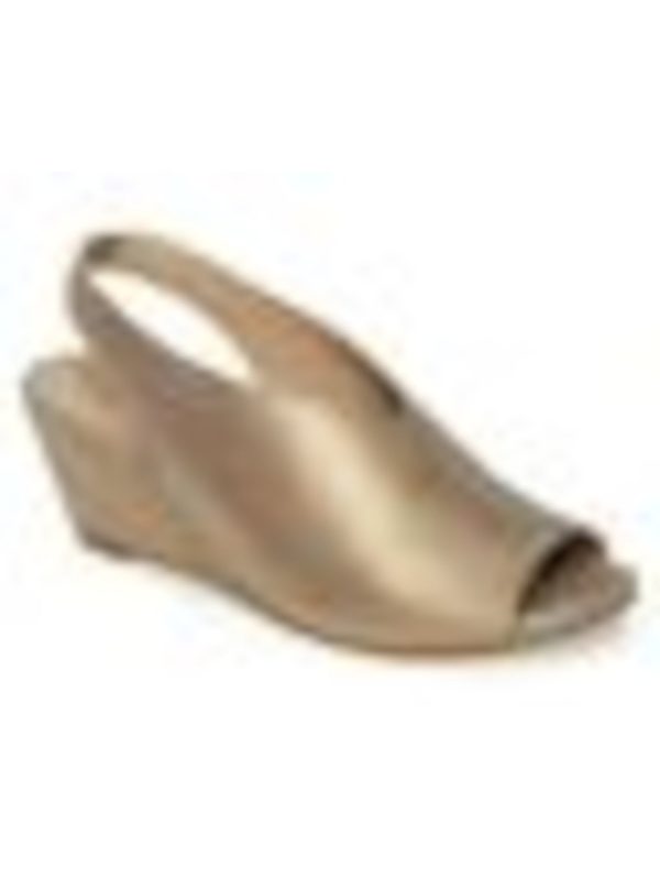 EILEEN FISHER Womens Platinum Gold V-Cut Padded Clay Peep Toe Wedge Slip On Leather Slingback Sandal Hot on Sale