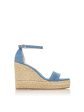 STUART WEITZMAN Womens Blue Denim 1  Platform Padded Ankle Strap Floria Almond Toe Wedge Buckle Espadrille Shoes C on Sale