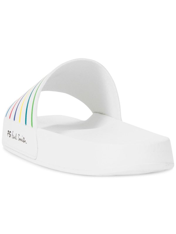 PAUL SMITH Mens White Striped Logo Comfort Nyro Round Toe Slip On Slide Sandals Shoes Discount