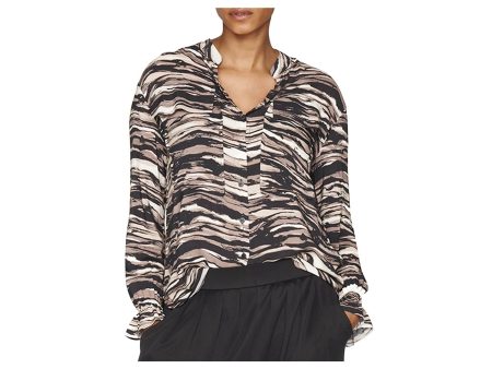 B NEW YORK Womens Black Printed V Neck Blouse Discount