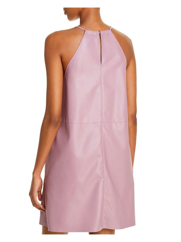 ?eron Womens Pink Faux Leather Sleeveless Halter Above The Knee Shift Dress Hot on Sale