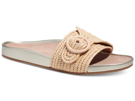 KATE SPADE NEW YORK Womens Beige Raffia Woven Buckle Accent Maribelle Round Toe Slip On Sandals Shoes B For Cheap