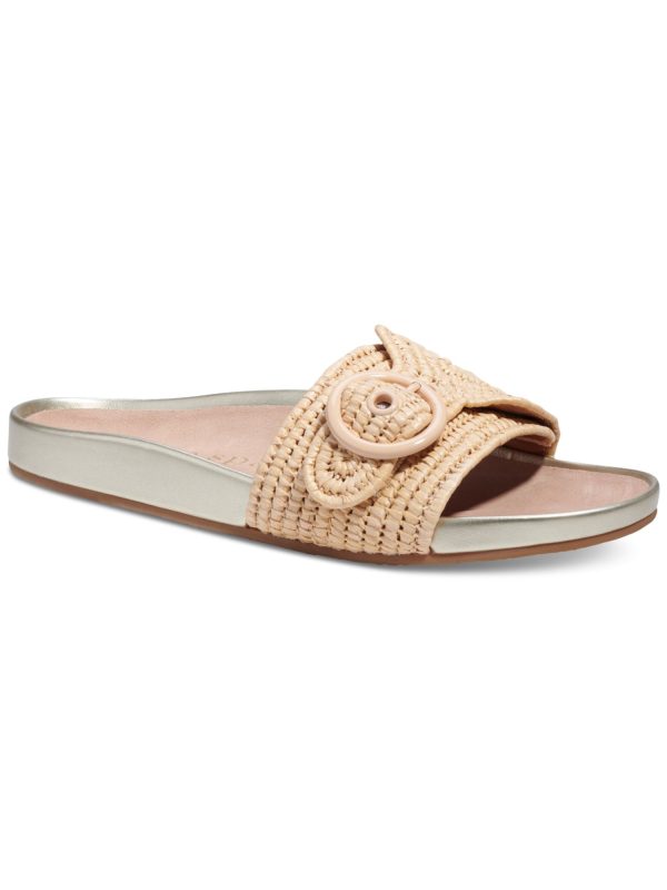 KATE SPADE NEW YORK Womens Beige Raffia Woven Buckle Accent Maribelle Round Toe Slip On Sandals Shoes B For Cheap