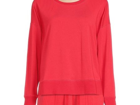 EILEEN FISHER Womens Red Knit Ribbed Ballet-neck Lightweight Long Sleeve Hi-Lo Top Discount