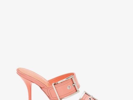 ALEXANDER MCQUEEN Womens Coral Buckle Accent Padded Square Toe Stiletto Slip On Leather Heeled Online Hot Sale