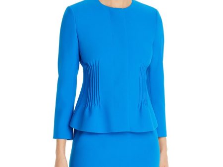 BOSS Womens Blue Pleated Darted Button Front Wear To Work Blazer Jacket Discount