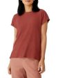 EILEEN FISHER Womens Brown Stretch Ribbed Textured Short Sleeve Crew Neck Top Fashion