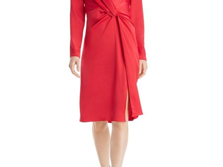 Jaygodfrey Womens Red Long Sleeve V Neck Above The Knee Evening Dress Supply