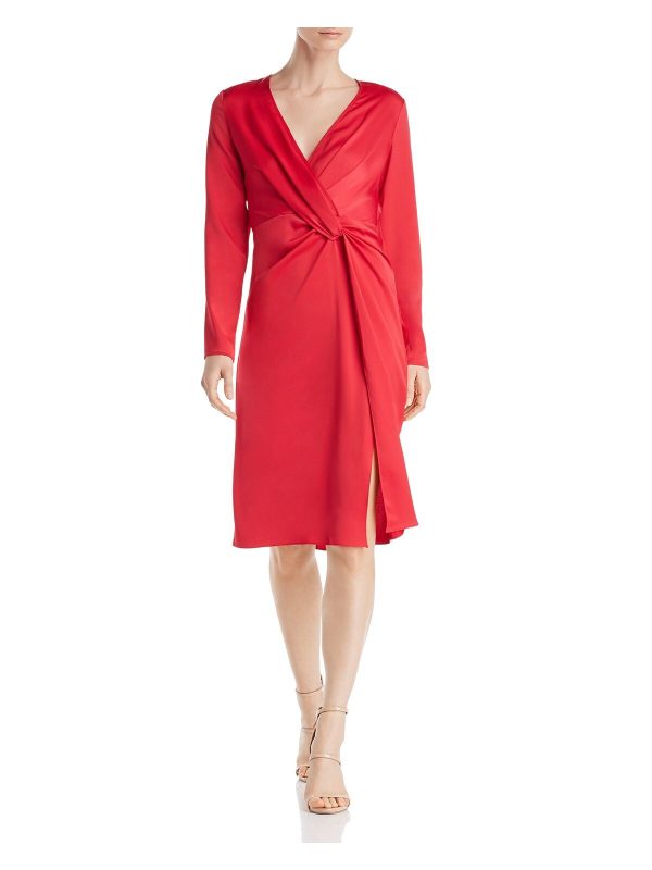 Jaygodfrey Womens Red Long Sleeve V Neck Above The Knee Evening Dress Supply