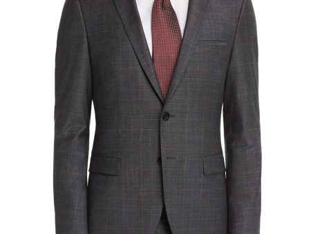 HUGO BOSS Mens Gray Single Breasted, Windowpane Plaid Slim Fit Stretch Blazer Online