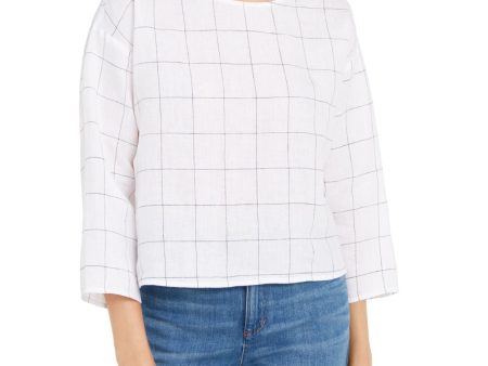 EILEEN FISHER Womens White 3 4 Sleeve Crew Neck Top Cheap