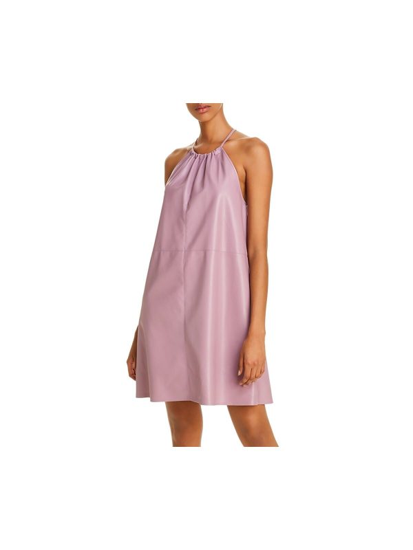 ?eron Womens Pink Faux Leather Sleeveless Halter Above The Knee Shift Dress Hot on Sale