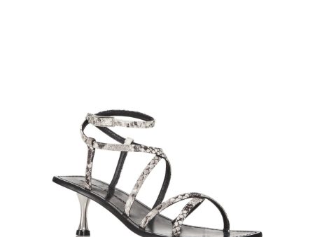 SIGERSON MORRISON Womens Gray Snake Metallic Heel Strappy Irma Square Toe Kitten Heel Buckle Leather Dress Sandals Shoes Online Hot Sale