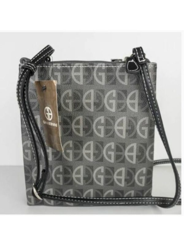 GIANI BERNINI Women s Gray Dasher Logo Polyester Center Stripes Adjustable Strap Crossbody Handbag Purse Sale