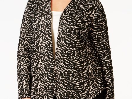 CALVIN KLEIN Womens Textured Animal Print Long Sleeve Collared Jacket Cheap