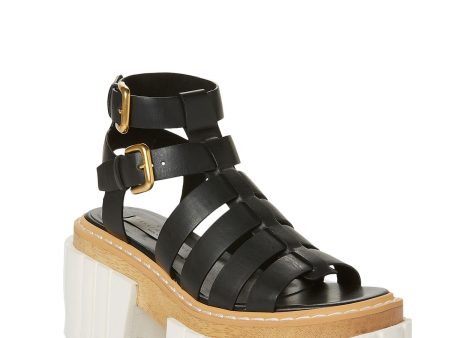 STELLAMCCARTNEY Womens Black 2  Platform Padded Ankle Strap Lug Sole Emilie Open Toe Wedge Buckle Heeled Gladiator Sandal on Sale