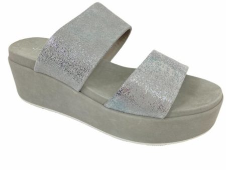 J SLIDES Womens Gray Goring Metallic Cushioned Quincy Round Toe Wedge Slip On Leather Heeled M For Sale