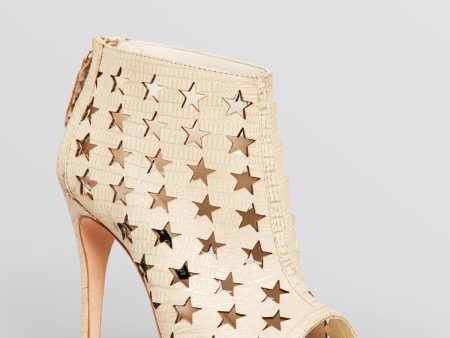 ALICE+OLIVIA Womens Beige Geometric Metallic Perforated Comfort Giovanna Open Toe Stiletto Zip-Up Leather Dress Booties Cheap