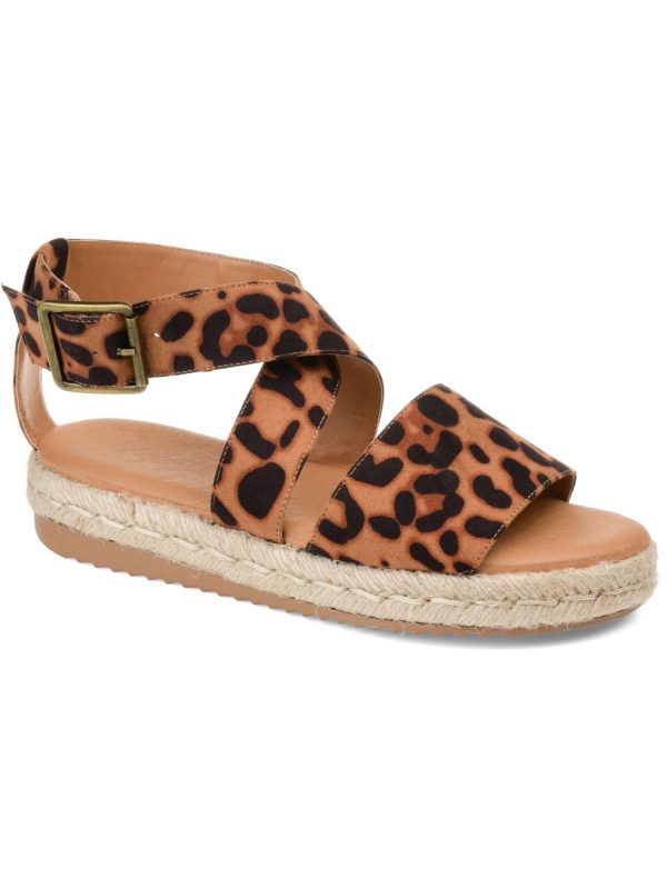 JOURNEE COLLECTION Womens Brown Animal Print Strappy Padded Trinity Round Toe Platform Buckle Espadrille Shoes M Fashion