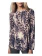 B NEW YORK Womens Ruched Printed Long Sleeve Crew Neck Blouse Online Sale