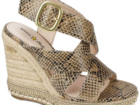 SEVEN DIALS Womens Beige Snake Print 1  Platform Crisscross Strap Det Cushioned Studded Somerset Round Toe Wedge Buckle Dress Espadrille Shoes M Online now