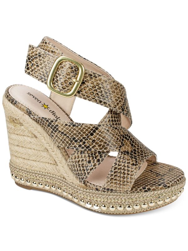 SEVEN DIALS Womens Beige Snake Print 1  Platform Crisscross Strap Det Cushioned Studded Somerset Round Toe Wedge Buckle Dress Espadrille Shoes M Online now