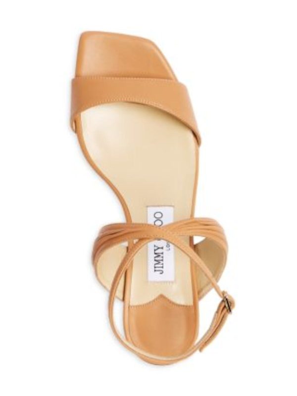 JIMMY CHOO Womens Beige Ankle Strap Ruched Adjustable Jago Square Toe Buckle Leather Dress Heeled Online