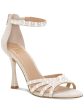 INC Womens Beige Faux Pearl Accent Rhinestone Glitter Riolana Round Toe Flare Zip-Up Dress Sandals Shoes M Sale