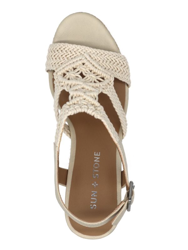 SUN STONE Womens Ivory 1  Platform Woven Comfort Adjustable Cushioned Slip Resistant Esme Round Toe Wedge Buckle Slingback Sandal M Online now