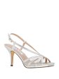 NINA NEW YORK Womens Silver Embellished Adjustable Barbara Round Toe Stiletto Buckle Dress Slingback Sandal M on Sale