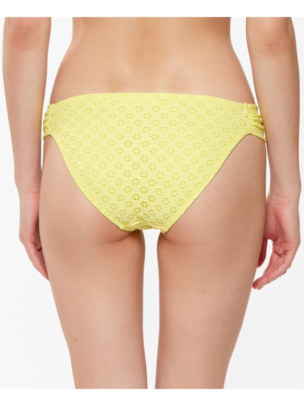 JESSICA SIMPSON Women s Yellow Eyelet Full Coverage Lined Shirred Sweet Tooth Hipster Swimsuit Bottom For Cheap