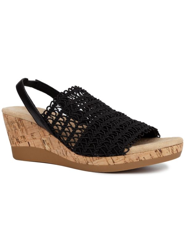 KAREN SCOTT Womens Black Macramã© Cork Look Wedge Macramã© Vamp Cushioned Meriamm Almond Toe Wedge Slip On Slingback Sandal M Online Sale